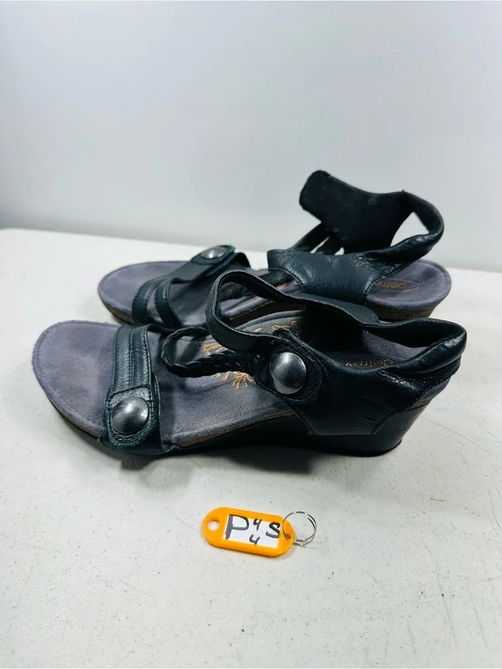 Aetrex Sandals Womens Black Leather Naya Arch support Wedge Heels Size US 40-9
